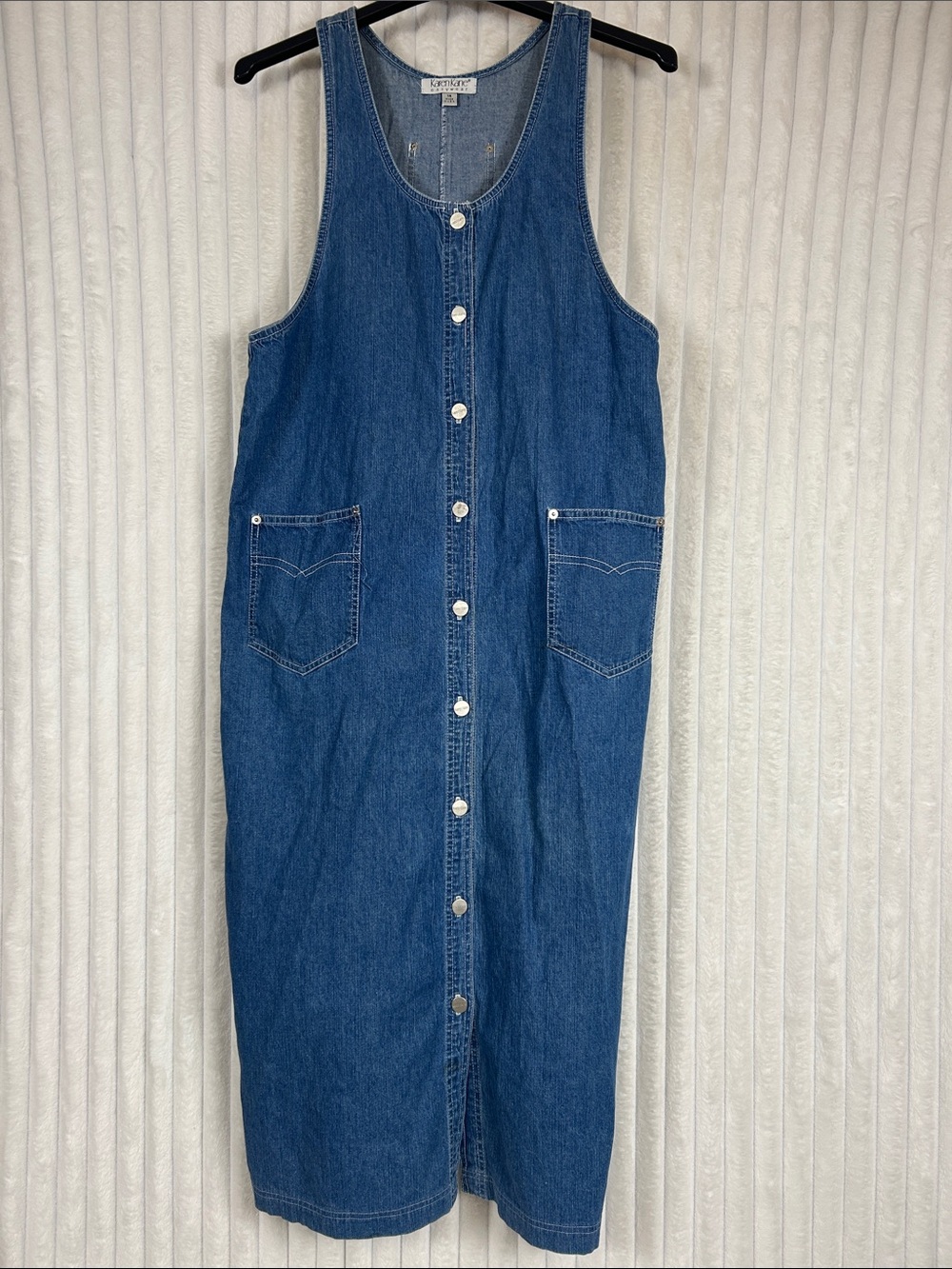 Vtg Karen Kane Denim Jumper long midi jean dress 14